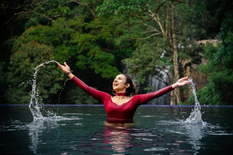 Ayatana Resort Coorg Infinity pool shot with social media influencer - Okay Done Media